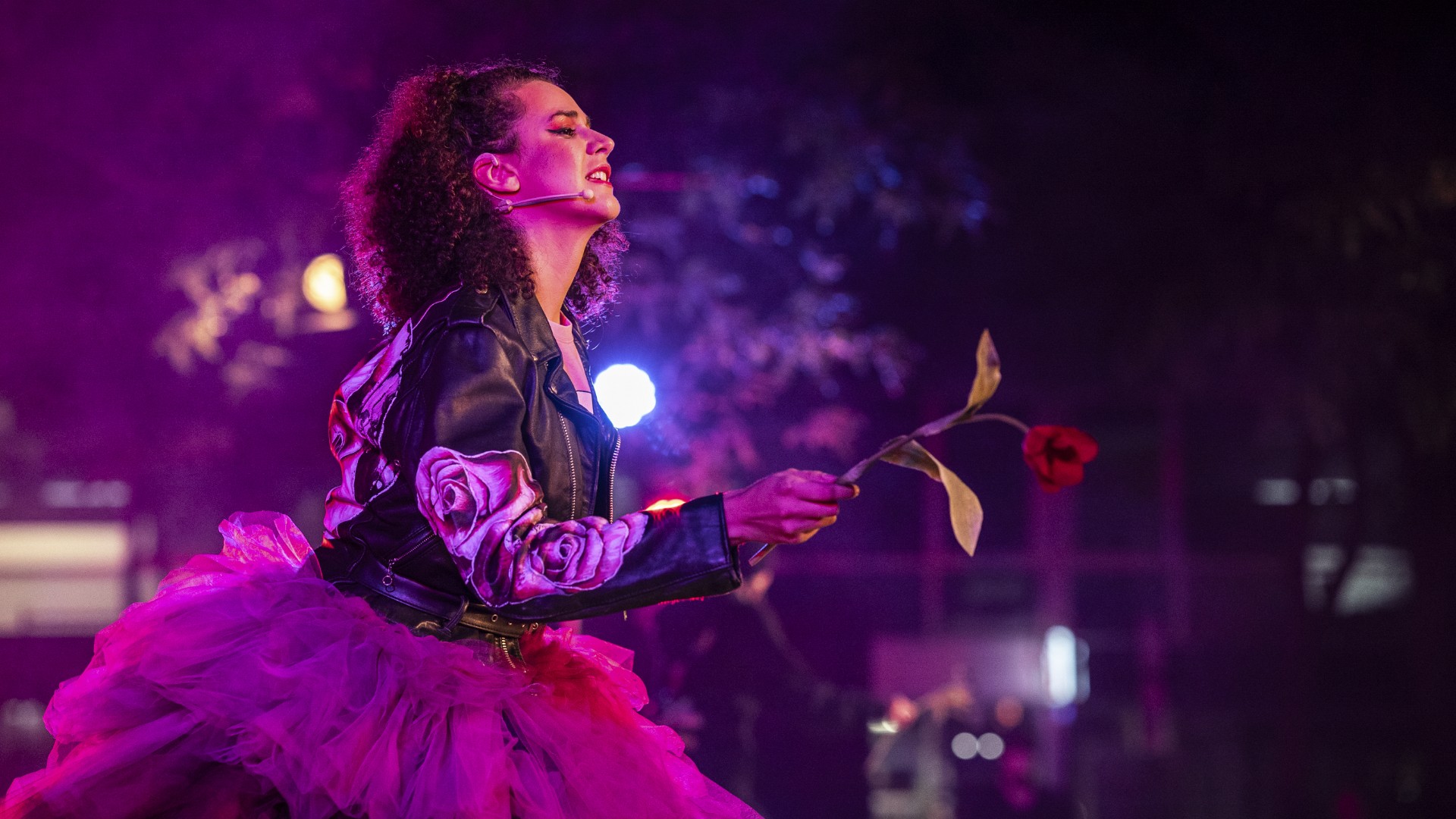 Dramatic opera performance with custom lighting and headworn mic, captured at Montreal arts and culture event