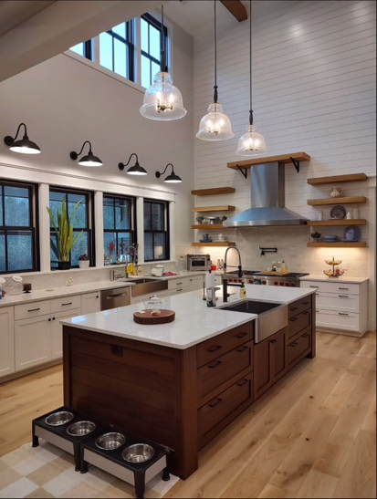 Custom Georgia kitchen with inset Shaker cabinets and stained sapele island