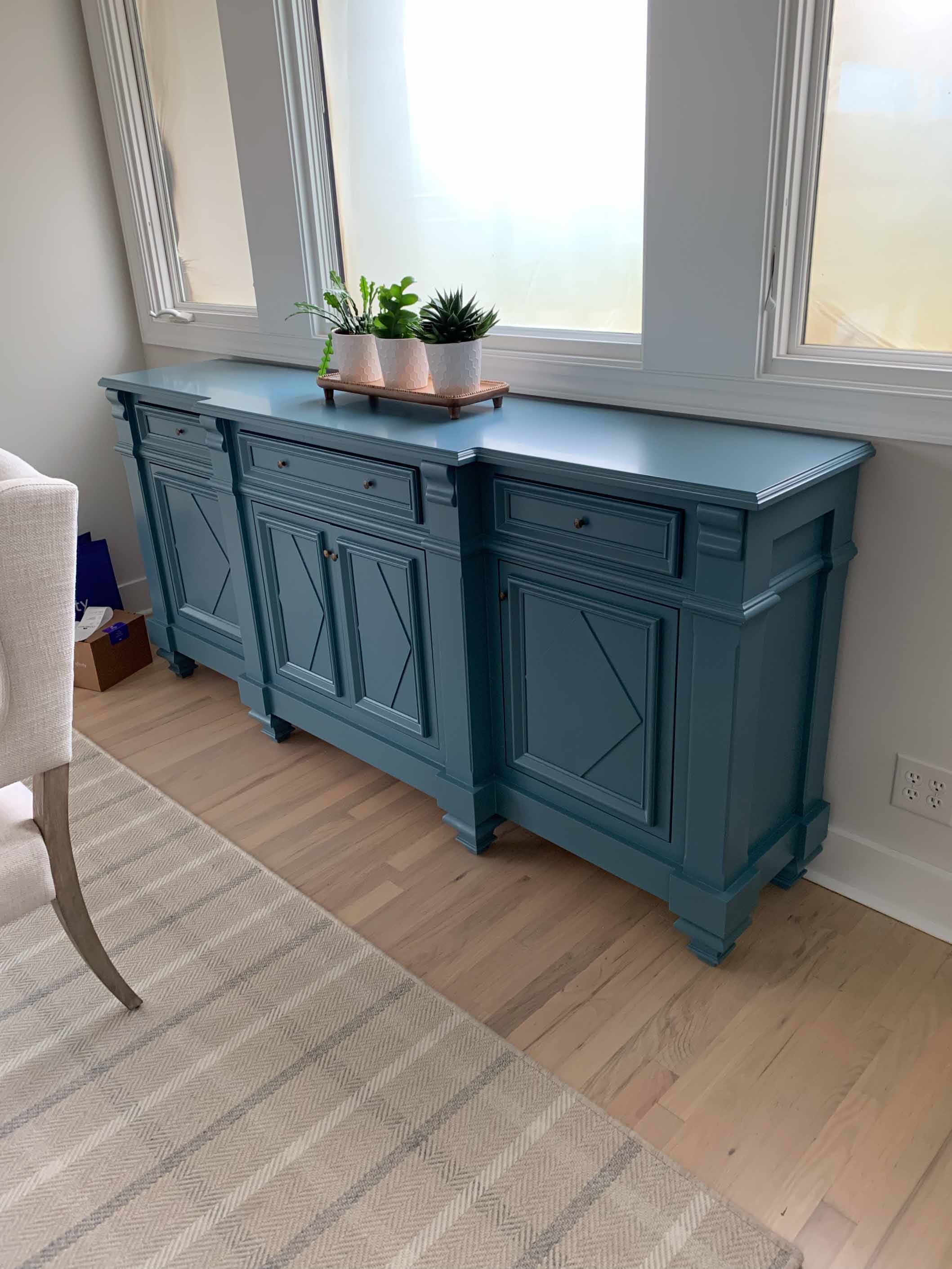 Custom painted blue buffet cabinet