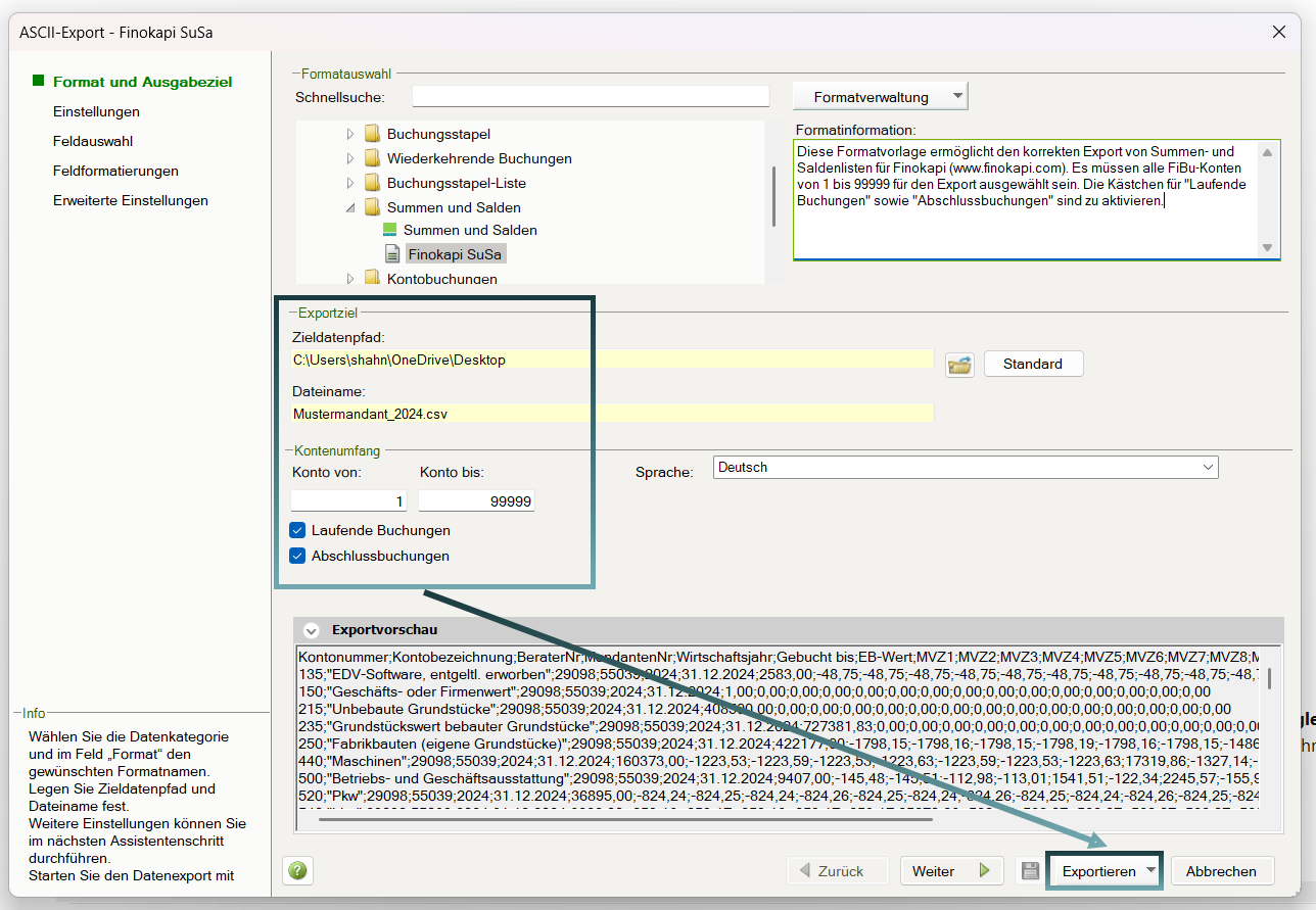 Datev Interface, SuSa-Datei  herunterladen‍