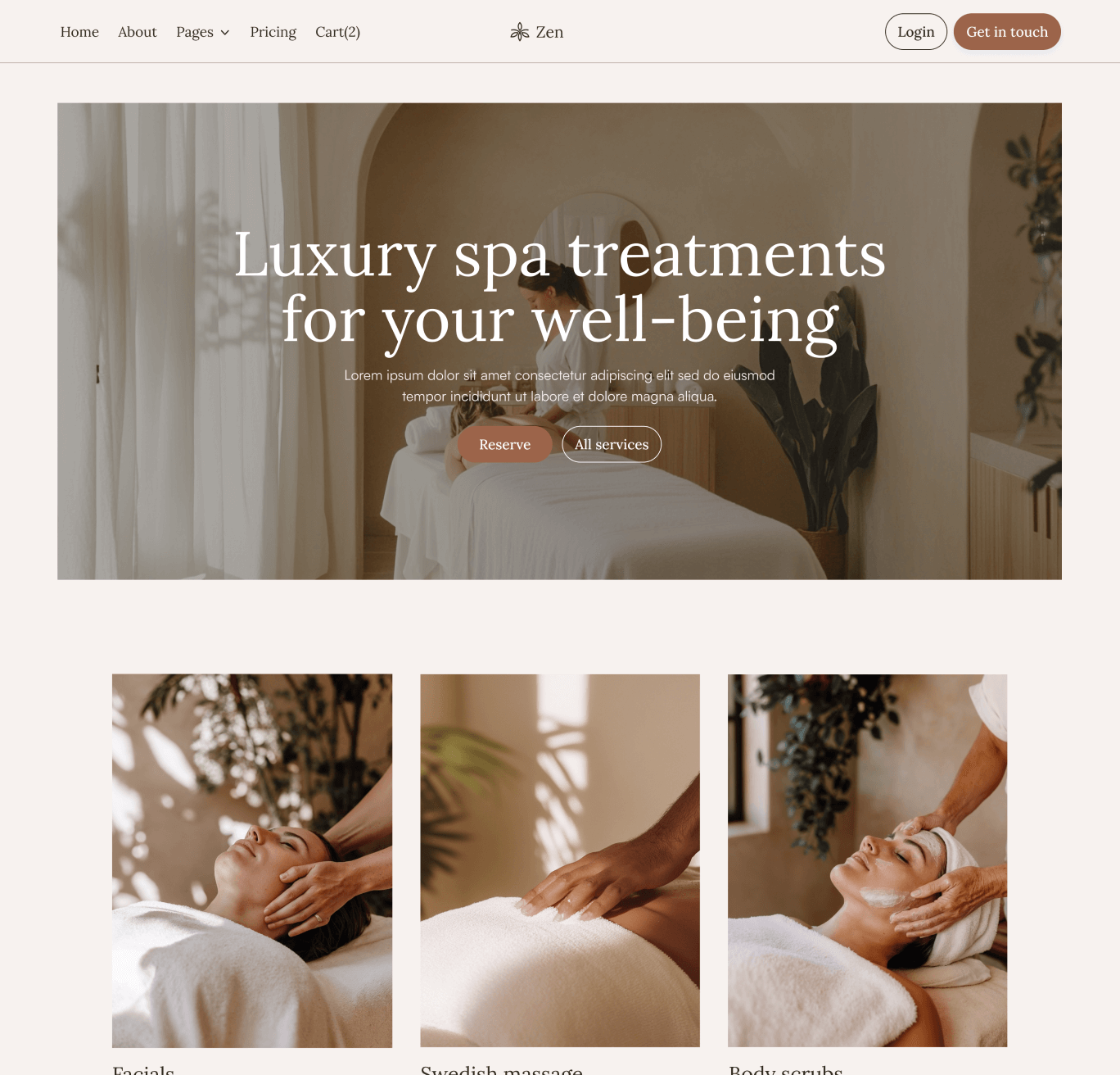Zen - Pricing Page - Zen Spa Massage Webflow Template