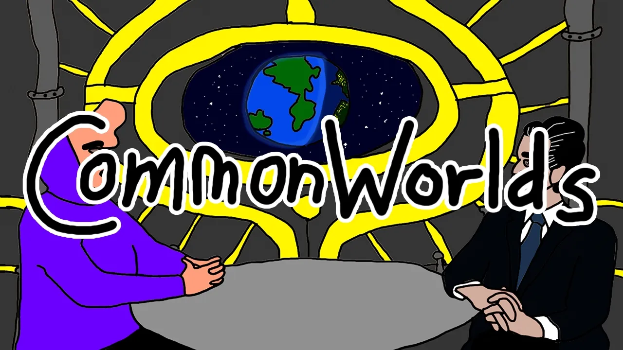 Animated frame of an alien and onald reagan at a table