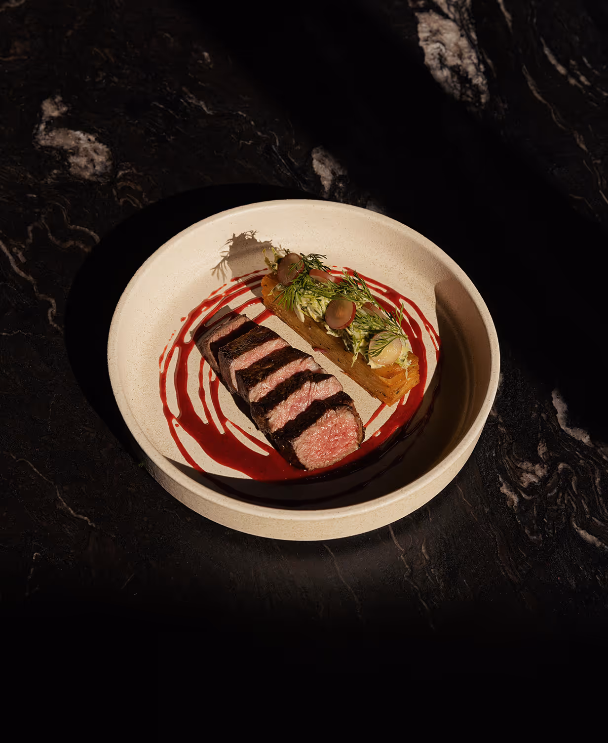 Beef with sauce.