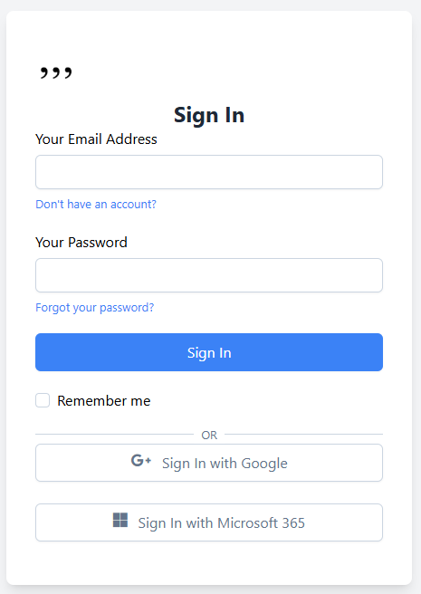  Comma Compliance sign-in screen with email and password fields and options to sign in with Google or Microsoft 365
