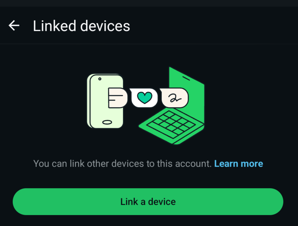 WhatsApp Linked Devices screen on Android showing the Link a Device button