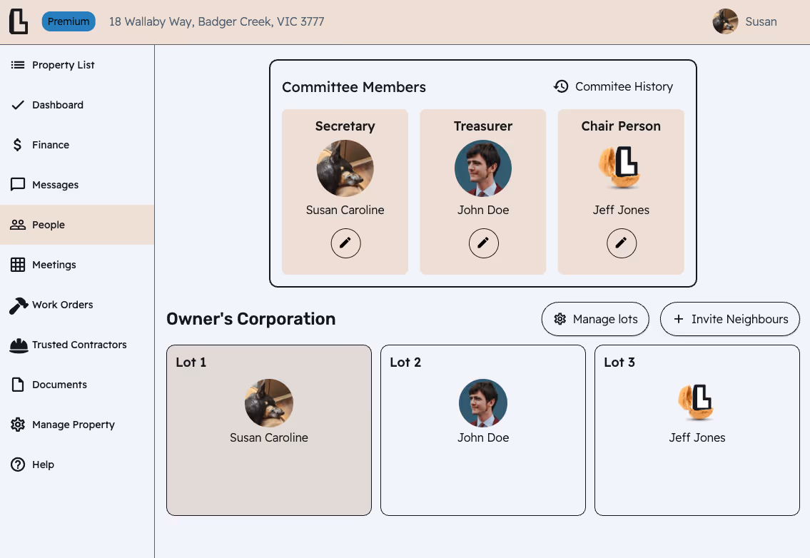 screenshot of Loma Strata committee