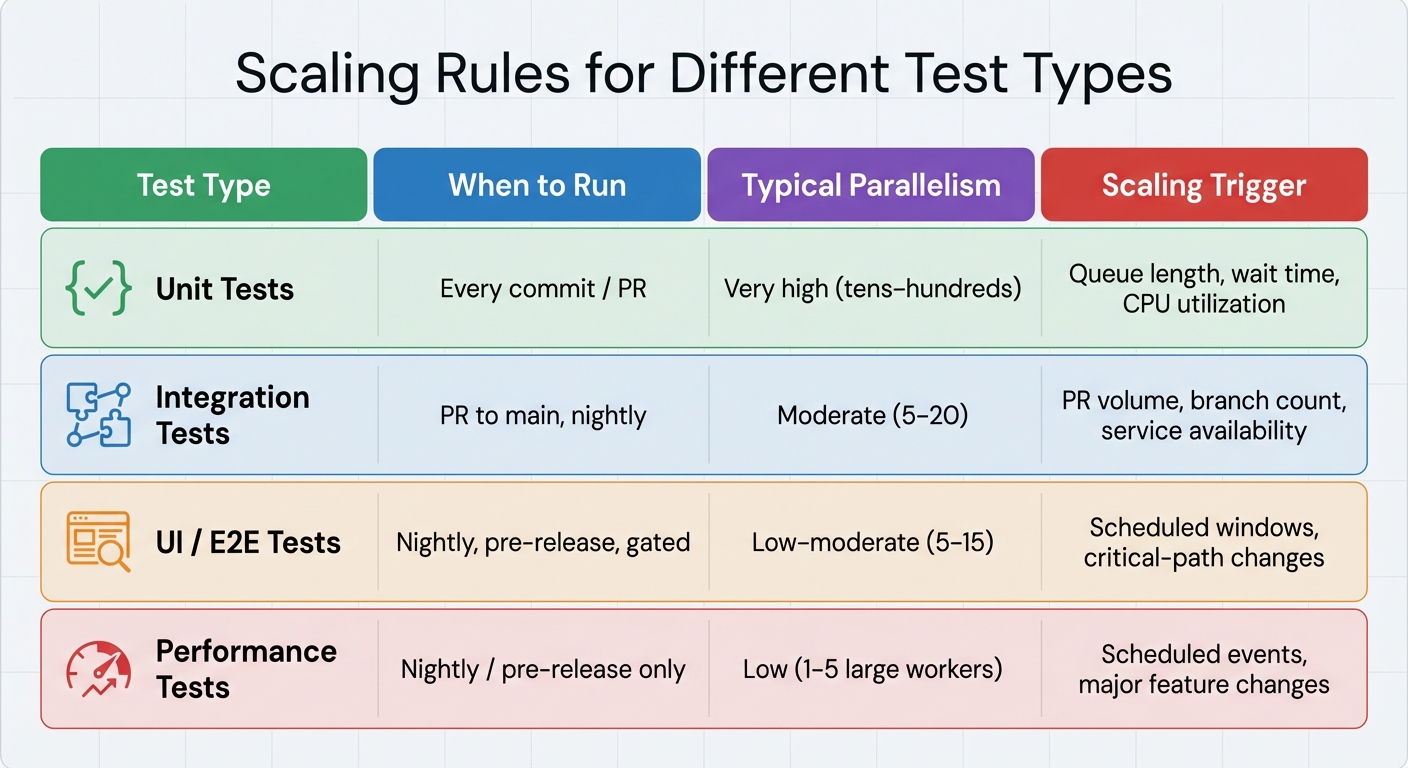 Scaling Rules for Different Test Types in CI/CD Pipelines