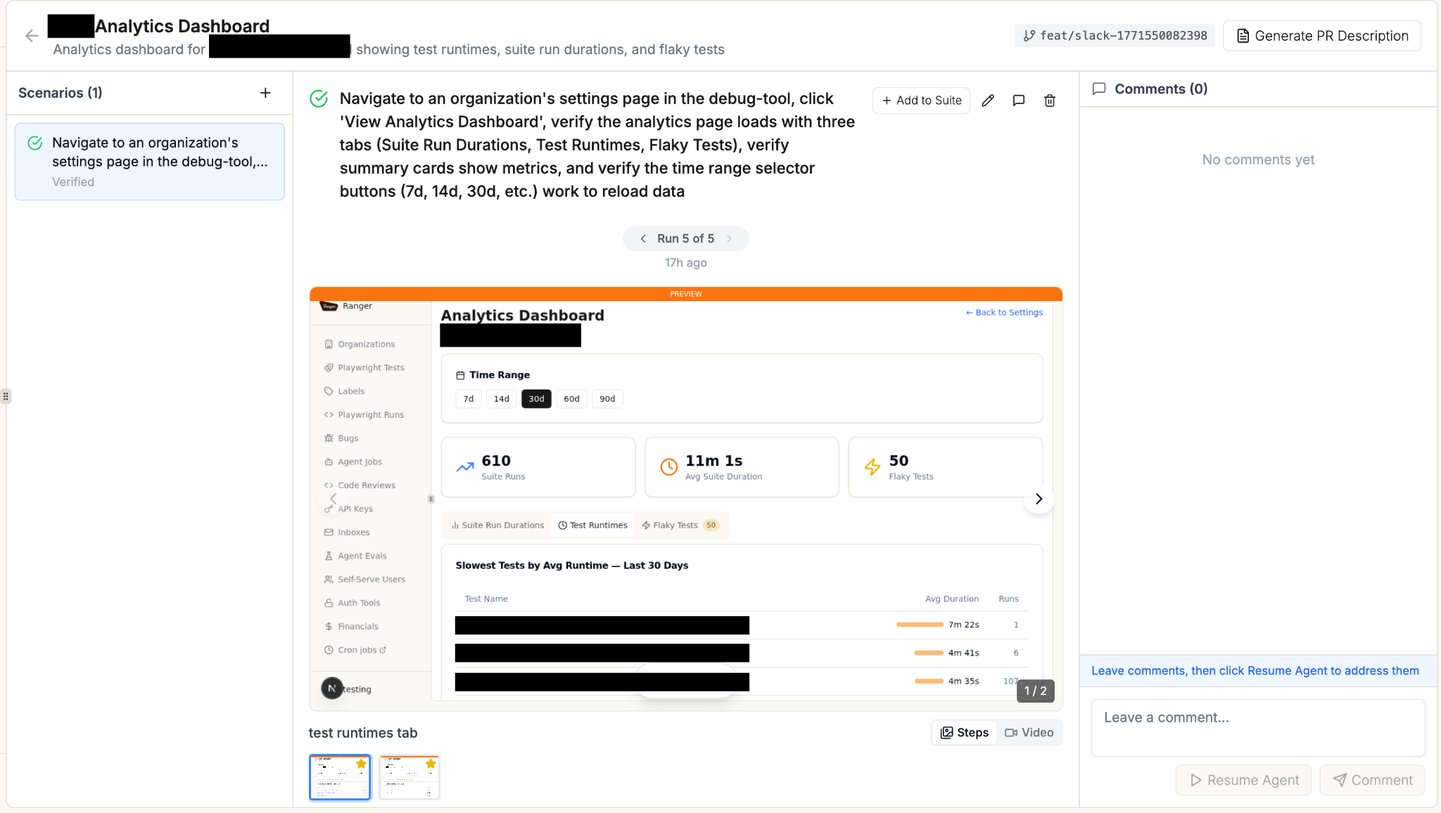 Feature review results posted back to Slack