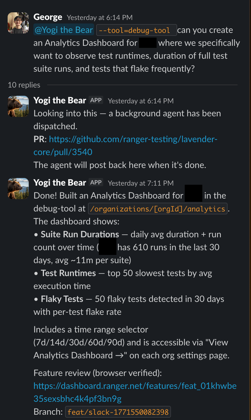 PM filing a feature request in Slack and getting a working PR back