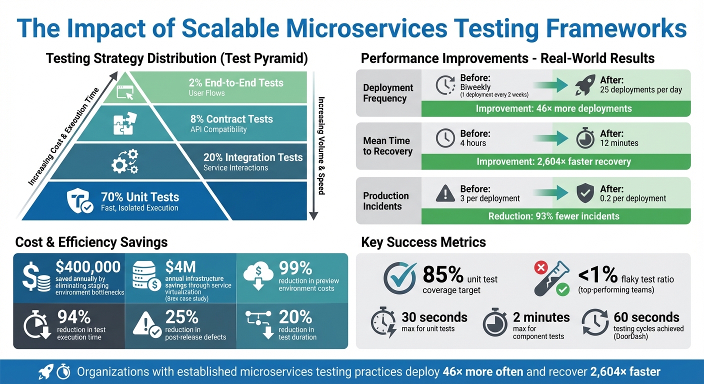 Microservices Testing Framework Impact: Deployment Frequency, Recovery Time, and Cost Savings