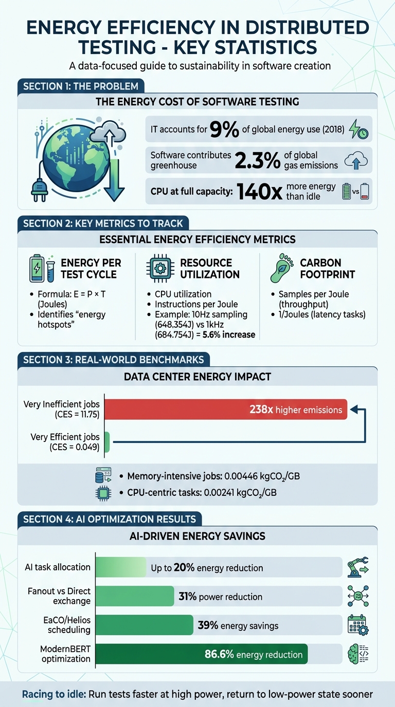 Energy Efficiency Metrics for Distributed Software Testing: Key Statistics and Benchmarks