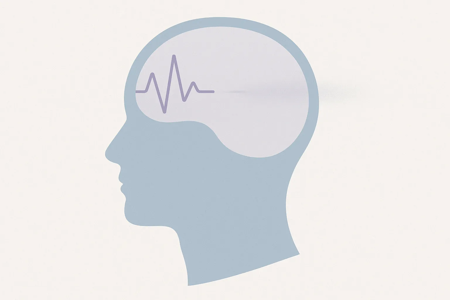 Infografía minimalista con silueta de cabeza y onda cerebral que se rompe bruscamente y se desvanece, mostrando la interrupción de un ciclo de sueño.