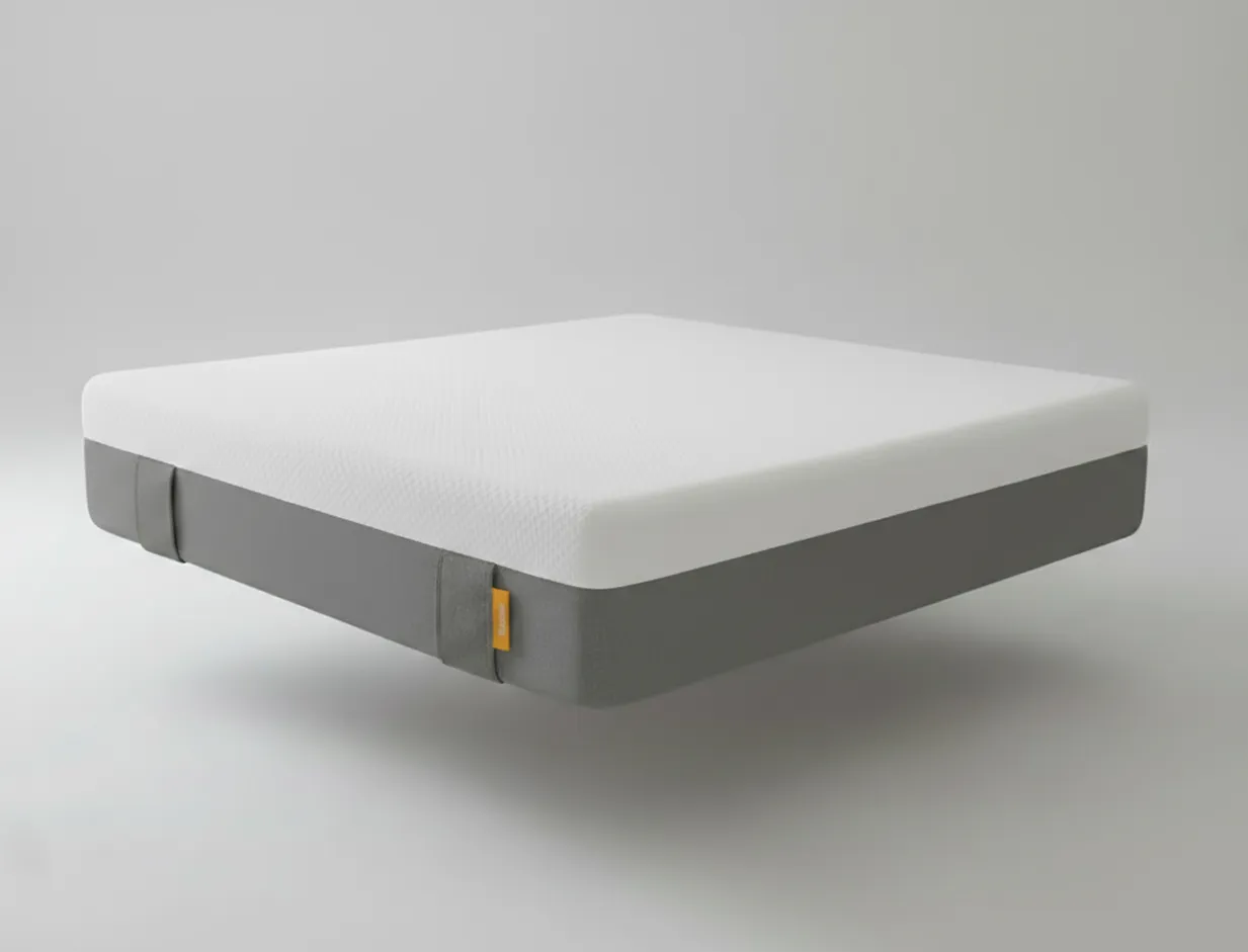 Colchón memory foam individual Emma Original Classic con lateral gris texturizado y etiqueta naranja