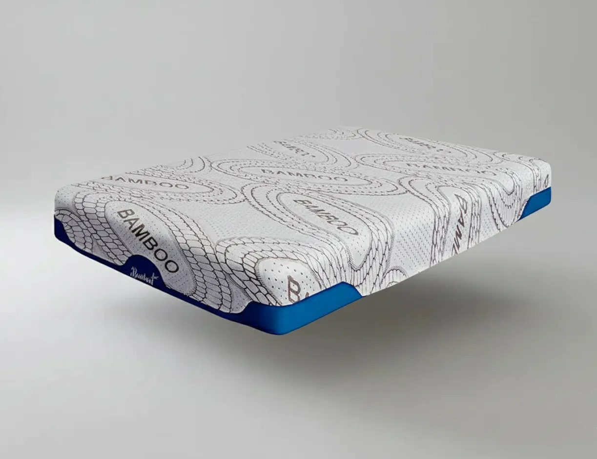 Colchón memory foam individual Memory Dream con funda blanca de fibras de bambú y lateral azul oscuro