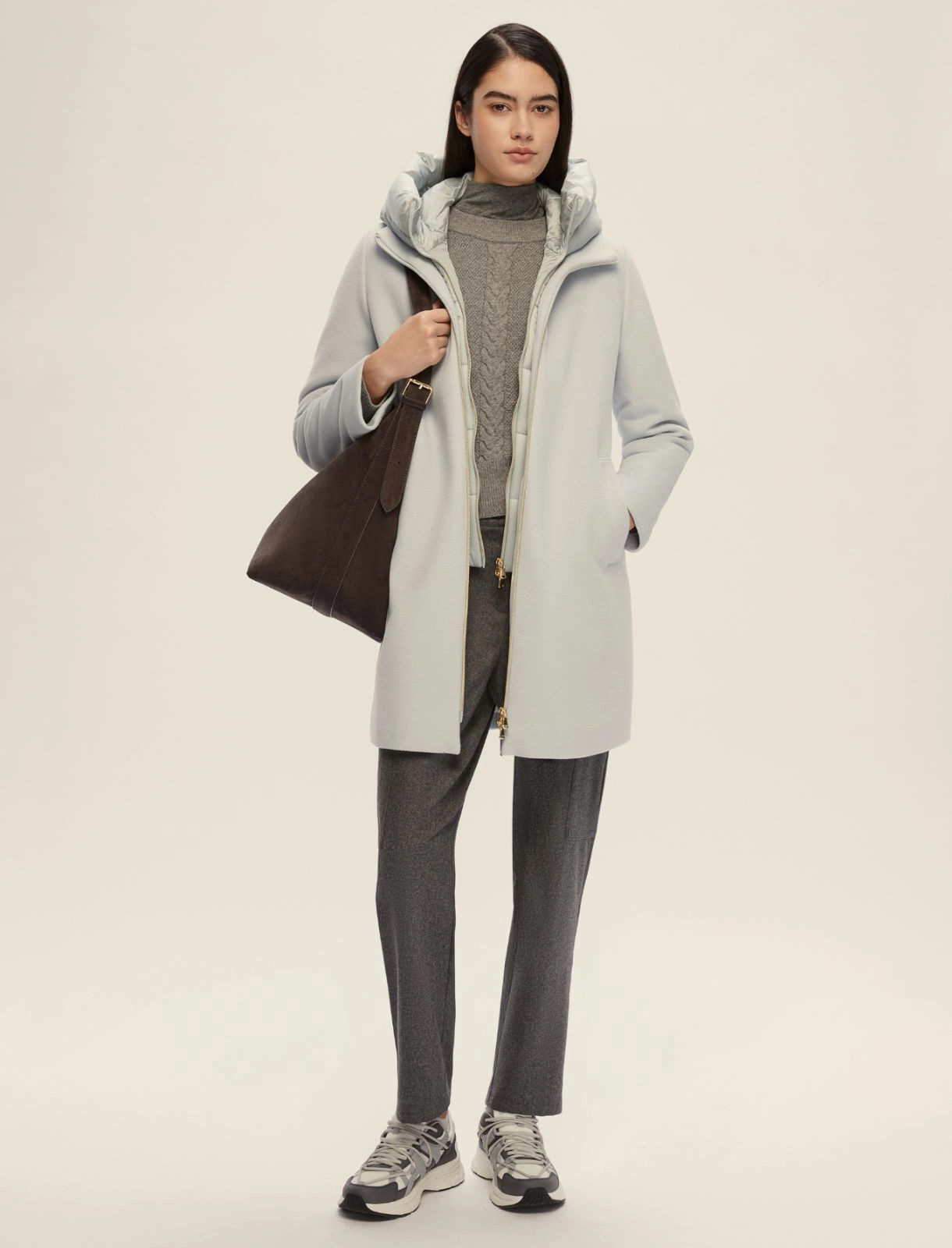 Doudoune épaisse en tissu matelassé doux - BLEU POUSSIÈRE