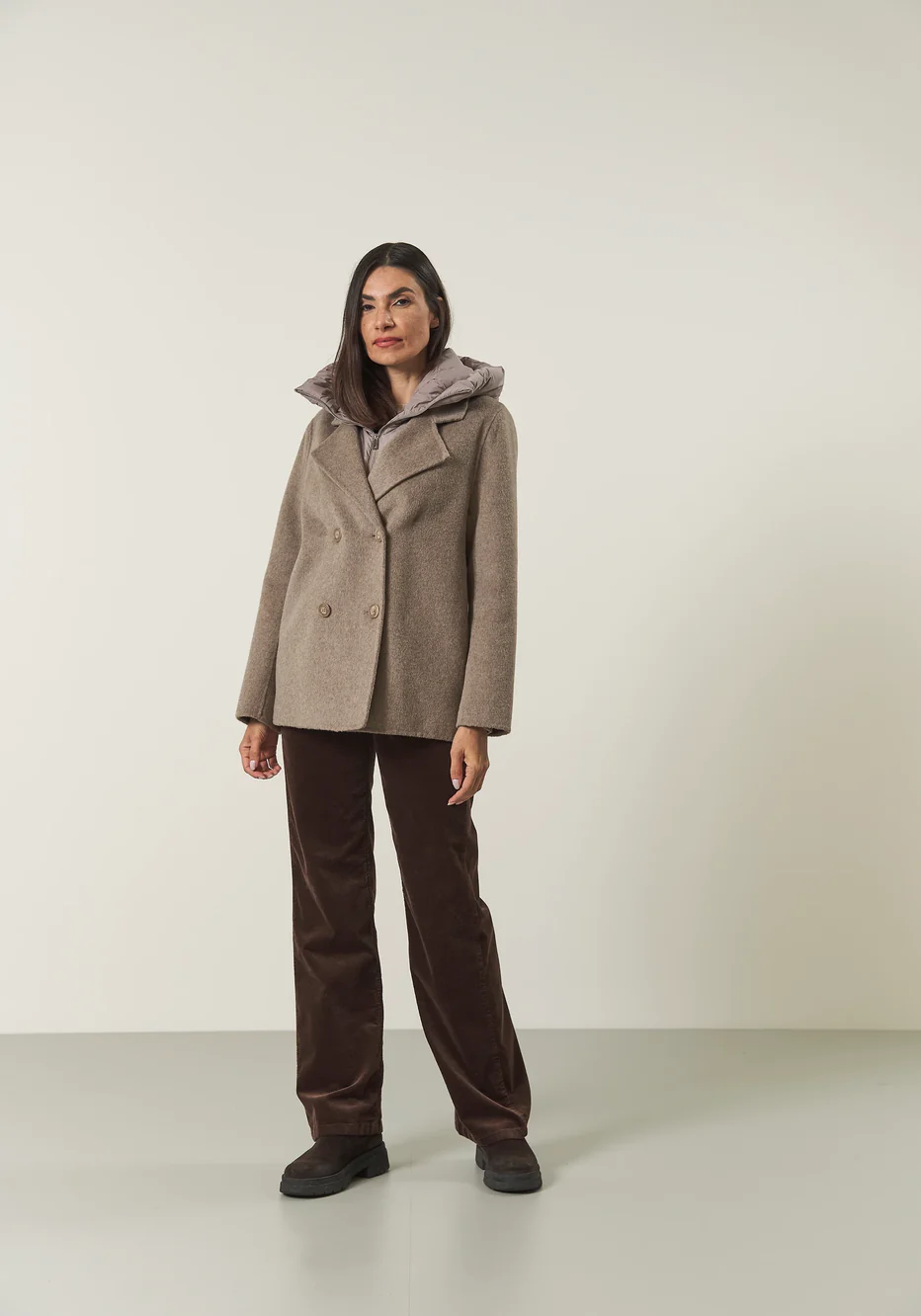 Caban gris tourterelle en laine mélangée avec capuche amovible