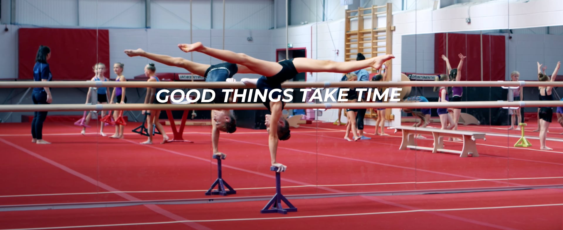 Lancaster City Gymnastics Good Things Take Time film opening frame.