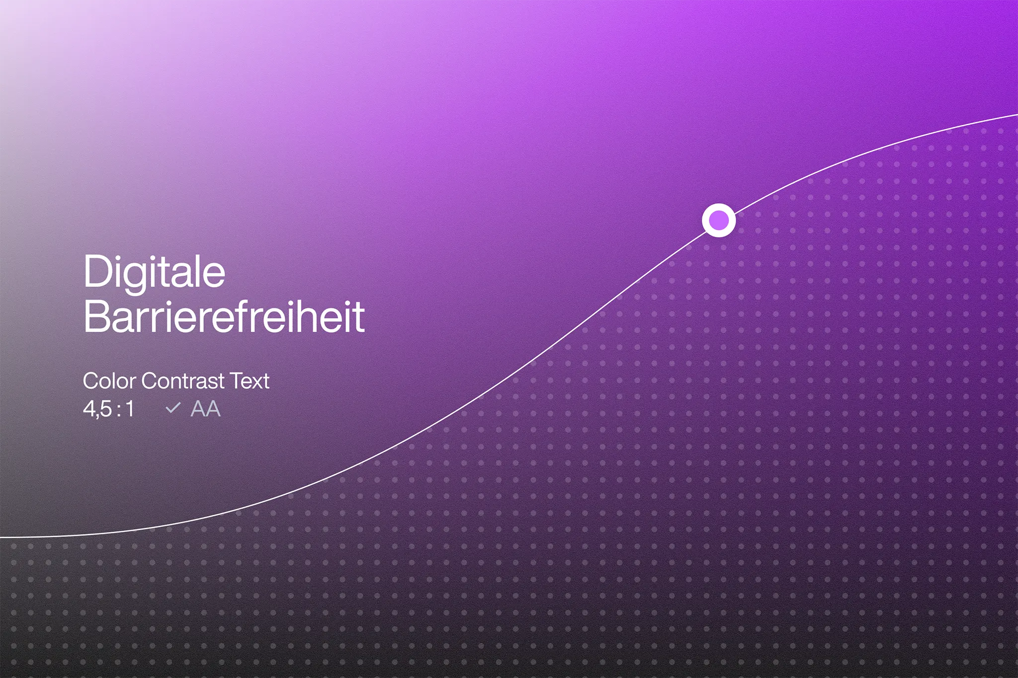 Grafik mit dem Titel ‚Digitale Barrierefreiheit‘, zeigt den AA-konformen Farbkontrast von 4,5:1 für barrierefreien Text auf violettem Hintergrund