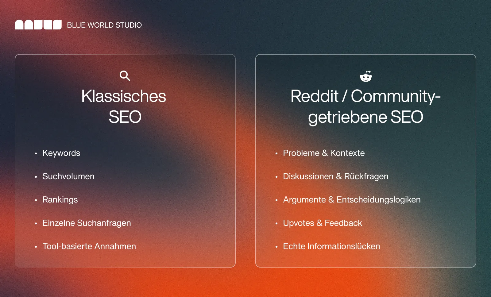 Gegenüberstellung von klassischem SEO und Community-getriebenem SEO