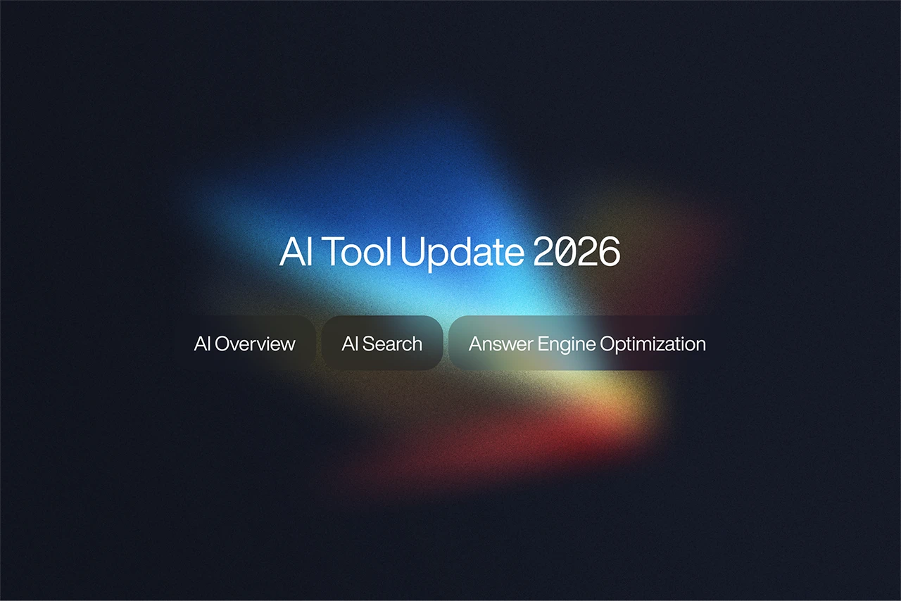 Abstract background with the title “AI Tool Update 2026” and the terms AI Overview, AI Search, and Answer Engine Optimization