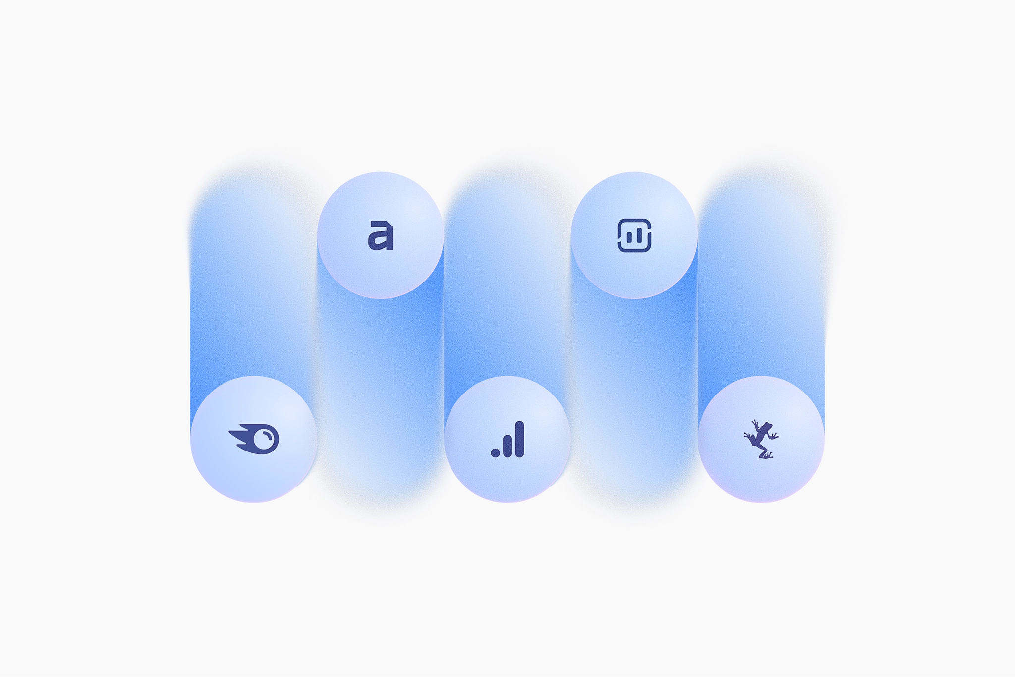 Illustration of different SEO tools with icons representing analysis, performance and web optimisation