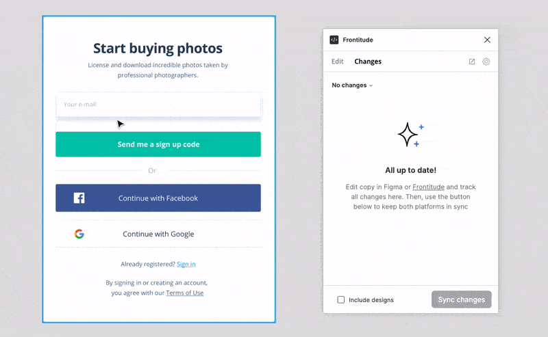 Track copy changes in Figma using the Changes tab