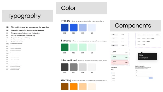 A thumbnail for design systems showing Typography, Colors, and sample components.