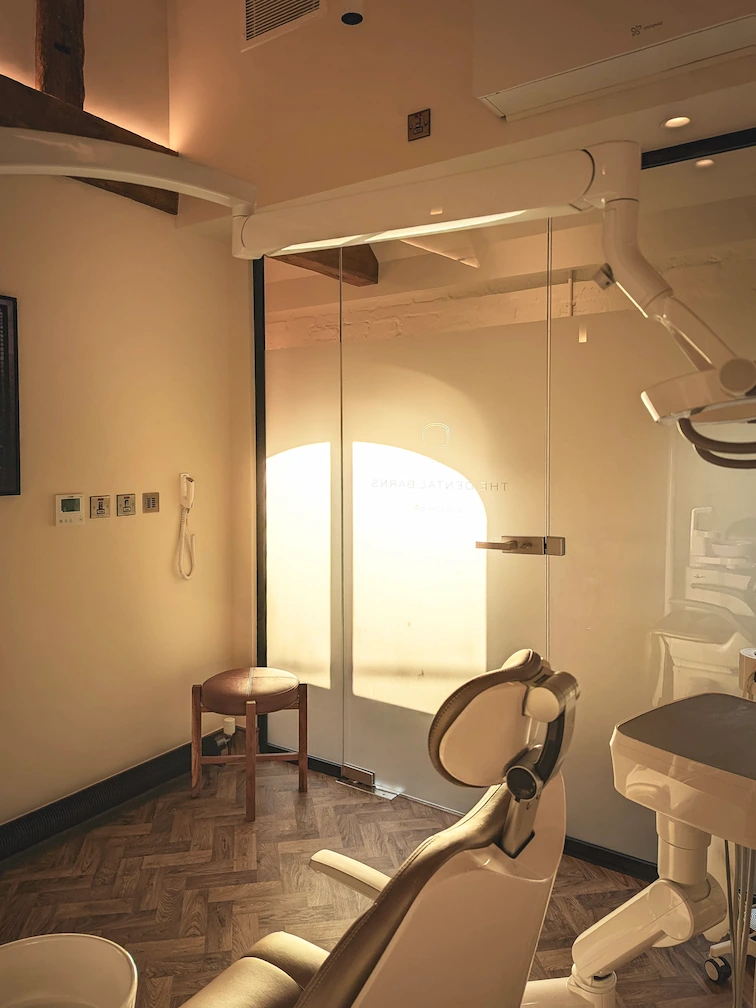 The luxurious surgery and relaxing dental chair at The Dental Barns in Blackbrook, Lichfield, designed to create a calm and friendly first impression.