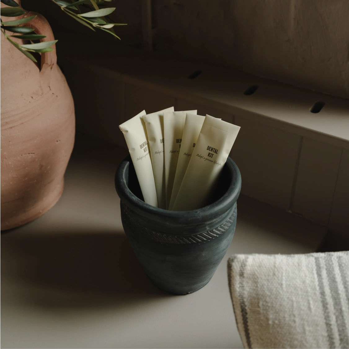 Complimentary patient tooth brush kits at The Dental Barns Lichfield, providing luxury home-care for Invisalign, composite bonding, and veneers patients near Sutton Coldfield.