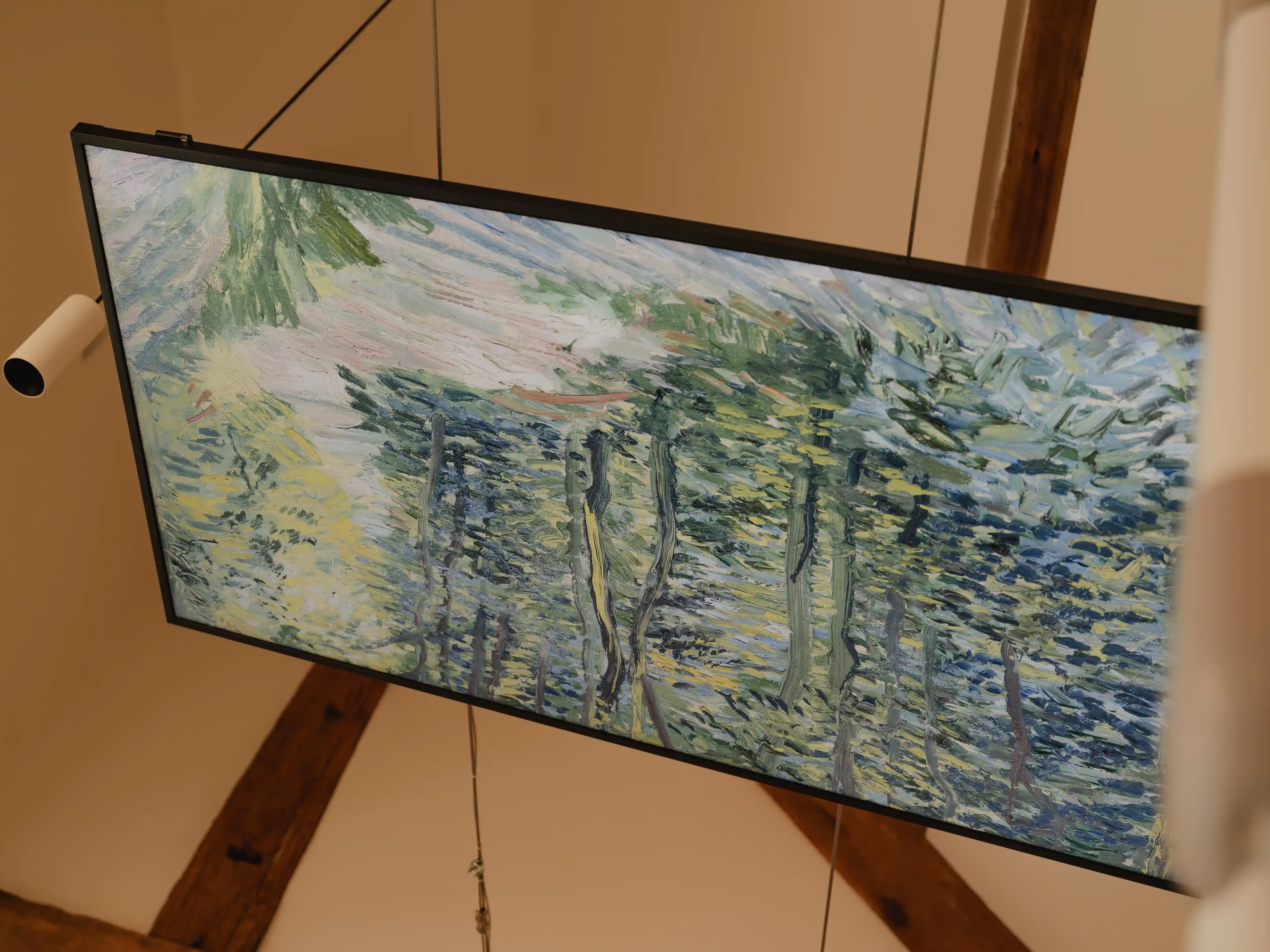 Ceiling-mounted patient entertainment screen at The Dental Barns, providing a relaxing experience for nervous dental patients in the Lichfield and Sutton Coldfield areas.