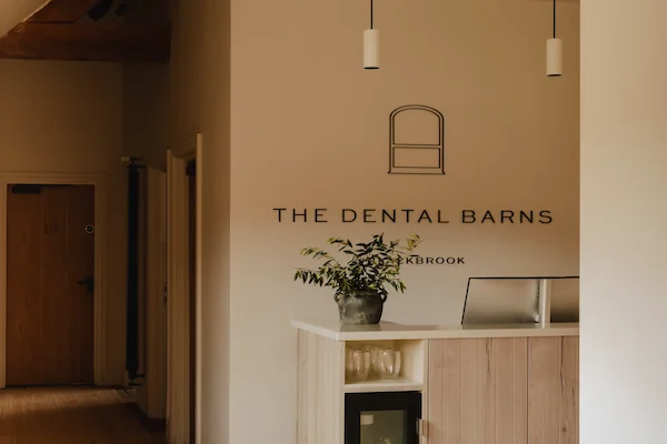 Reception area at The Dental Barns in Lichfield near Sutton Coldfield, a luxury private dental practice for composite bonding, veneers and Invisalign.