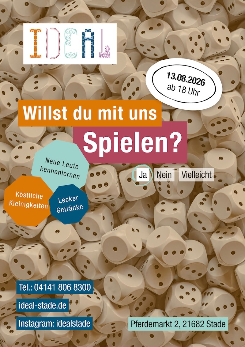 Flyer für Brettspielabend im IDEAL Stade am 13.08.2026 ab 18 Uhr