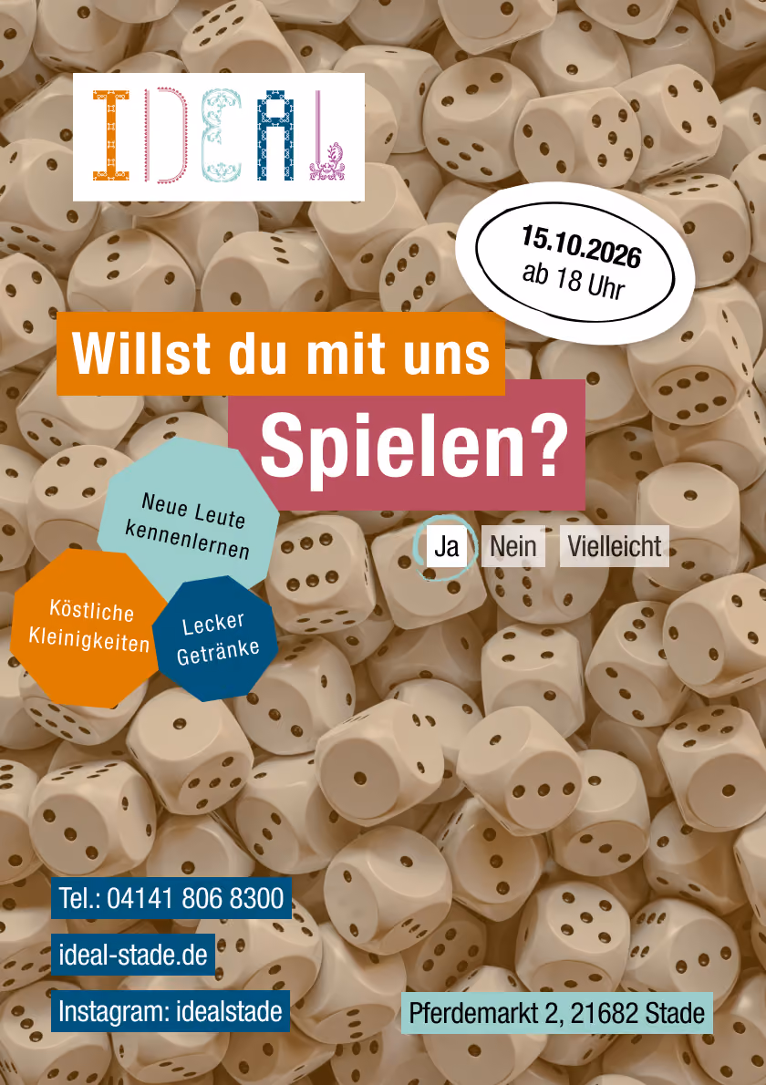 Flyer für Brettspielabend im IDEAL Stade am 15.10.2026 ab 18 Uhr