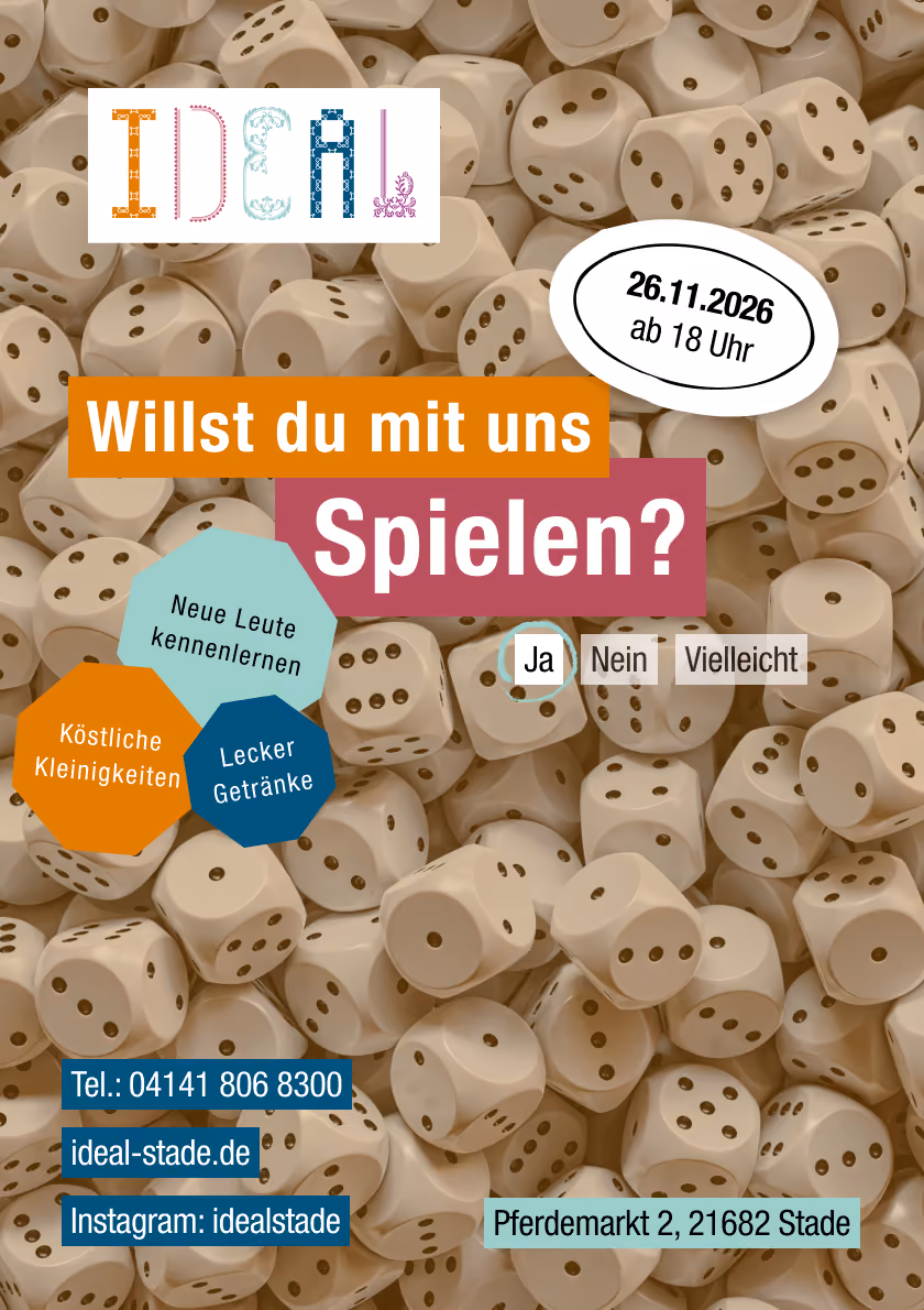 Flyer für Brettspielabend im IDEAL Stade am 26.11.2026 ab 18 Uhr