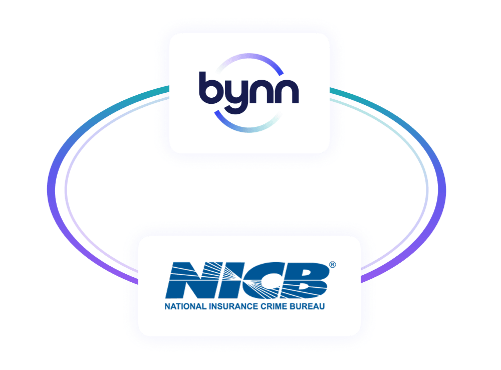 Logos of Bynn and National Insurance Crime Bureau connected by two curved lines indicating partnership.