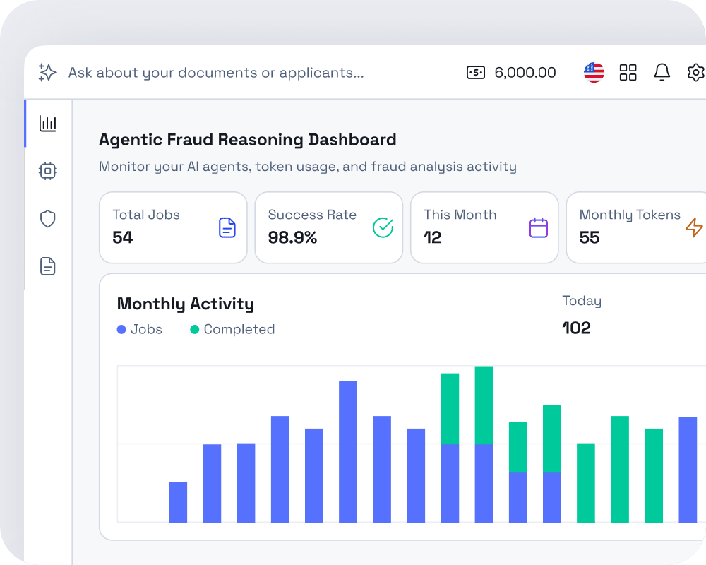 Dashboard showing Agentic Fraud Reasoning metrics.