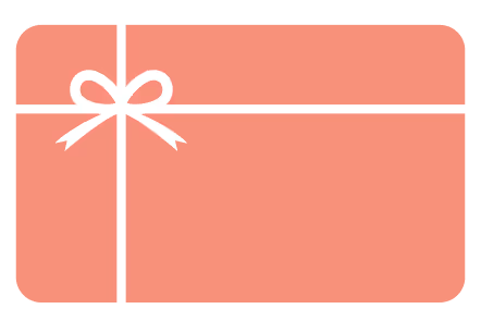 Rectangular pink gift card with a white ribbon tied in a bow.