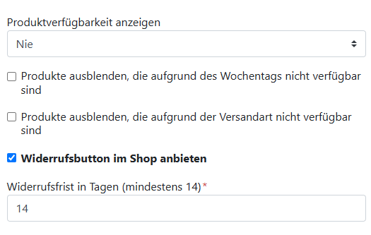 Widerruf Einstellungen FrachtPilot