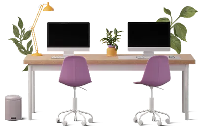Table with two computers and two chairs