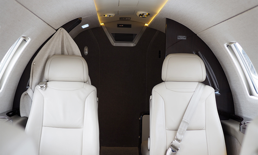 Cabin of a Cessna private jet during Ebace 2025 at Geneva
