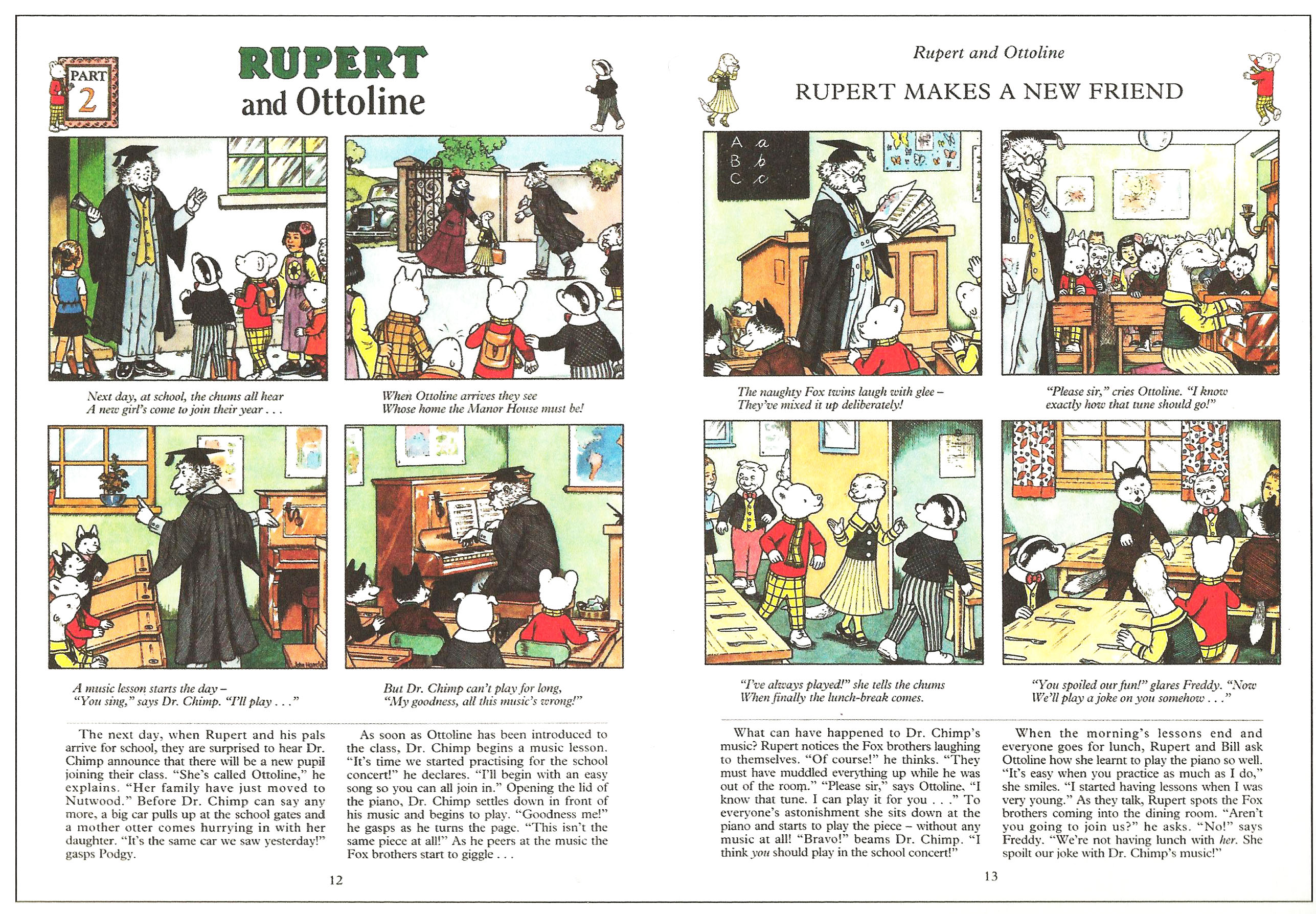 A spread from a Rupert comic, with pictures and 2 layers of text