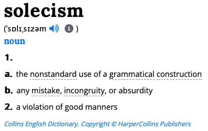 dictionary definition of solecism