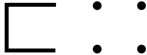A square with one side missing, with four dots arranged as a square