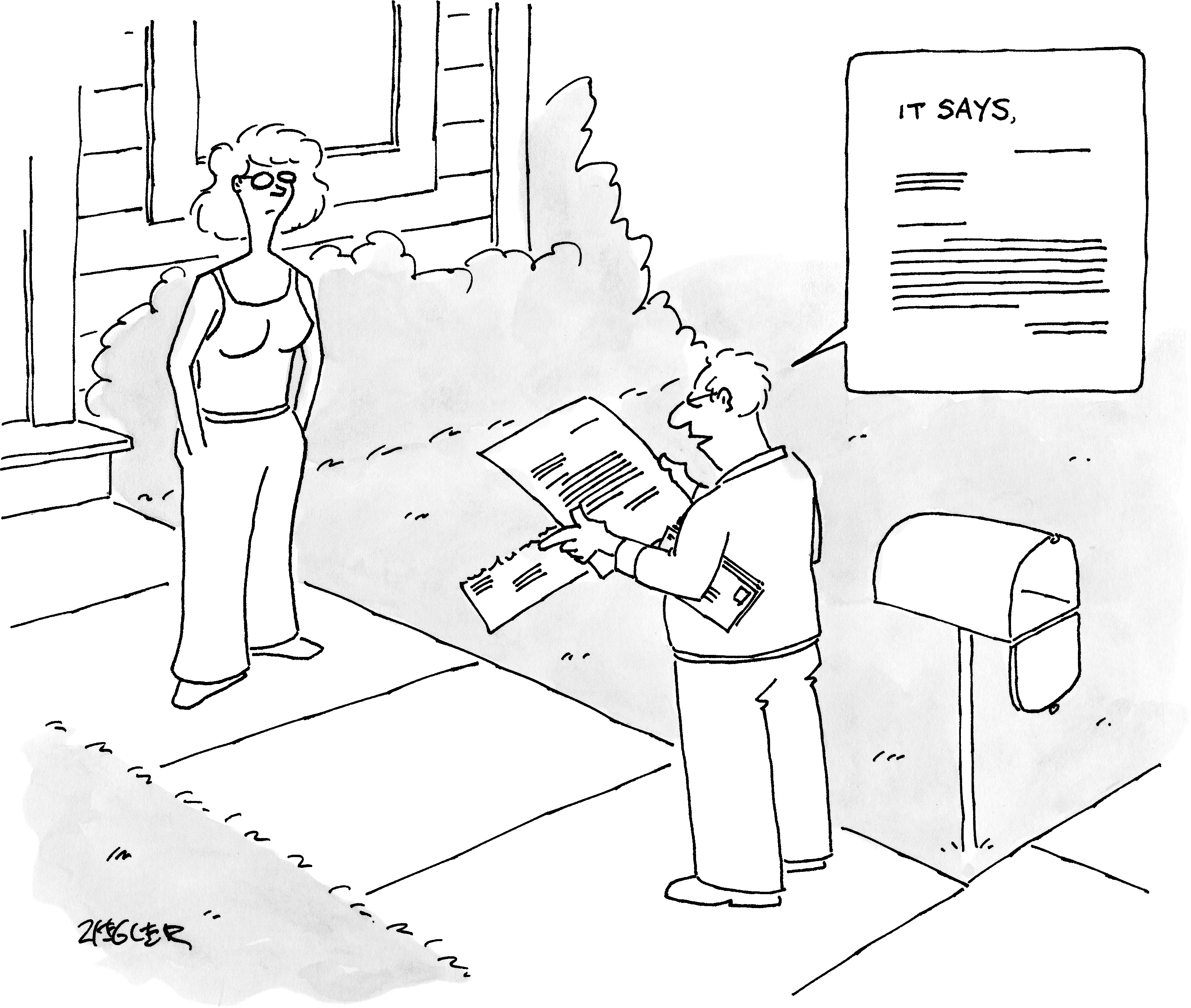 Cartoon of a man trying to reading a graphic layout