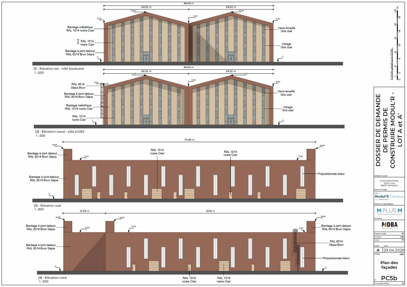 Plan des façades d'un dossier de permis de construire, MODUL'R, DBA