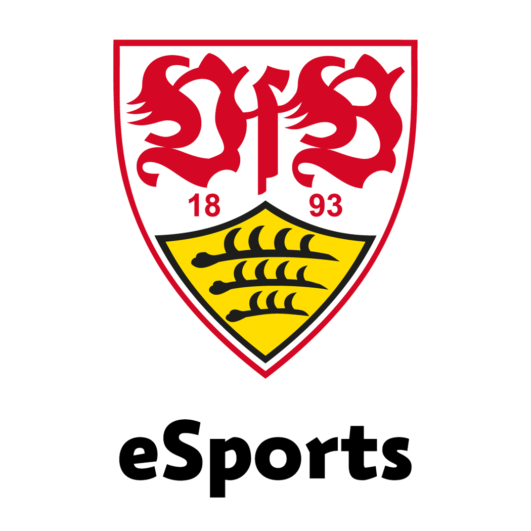 VfB Stuttgart Logo mit roten Buchstaben 'VfB' und den Zahlen 1893, darüber ein gelbes Schild mit drei schwarzen Hirschstangen.