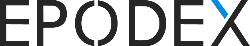 Logo mit dem Schriftzug EPODEX, bei dem das X in Blau und Schwarz dargestellt wird.