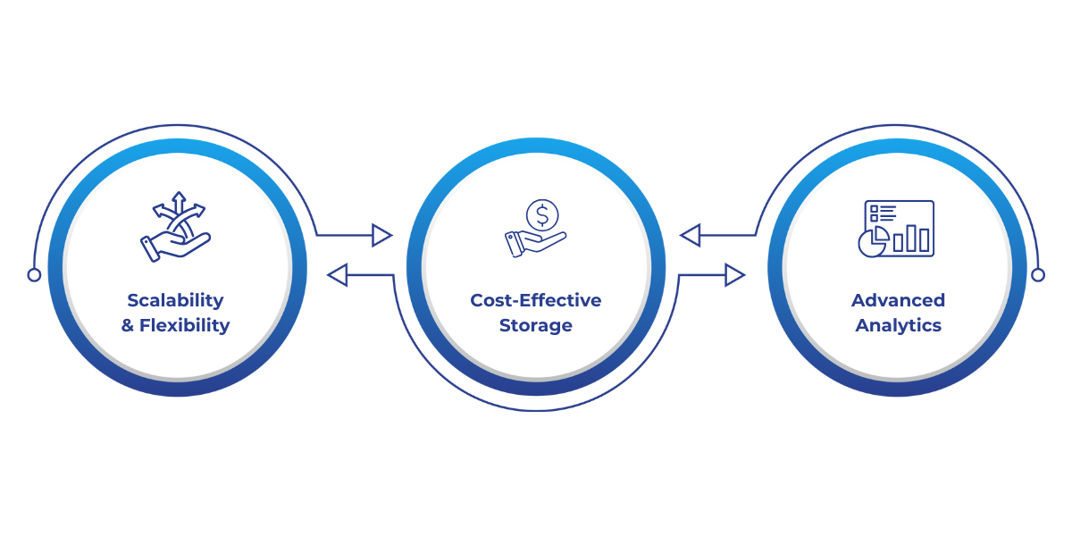 Data Lakes offer scalability, cost-effective storage, and advanced analytics for businesses managing large and diverse datasets. They allow for flexible data storage without complex schemas, provide budget-friendly options, and support machine learning and predictive models for deeper insights.