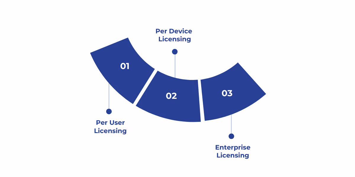 Overview of Dynamics 365 Field Service licensing options—Per User, Per Device, and Enterprise—each tailored to different business sizes and operational needs, with features and benefits for cost efficiency and scalability.