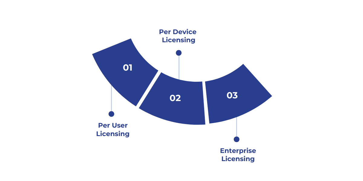 Overview of Dynamics 365 Field Service licensing options—Per User, Per Device, and Enterprise—each tailored to different business sizes and operational needs, with features and benefits for cost efficiency and scalability.